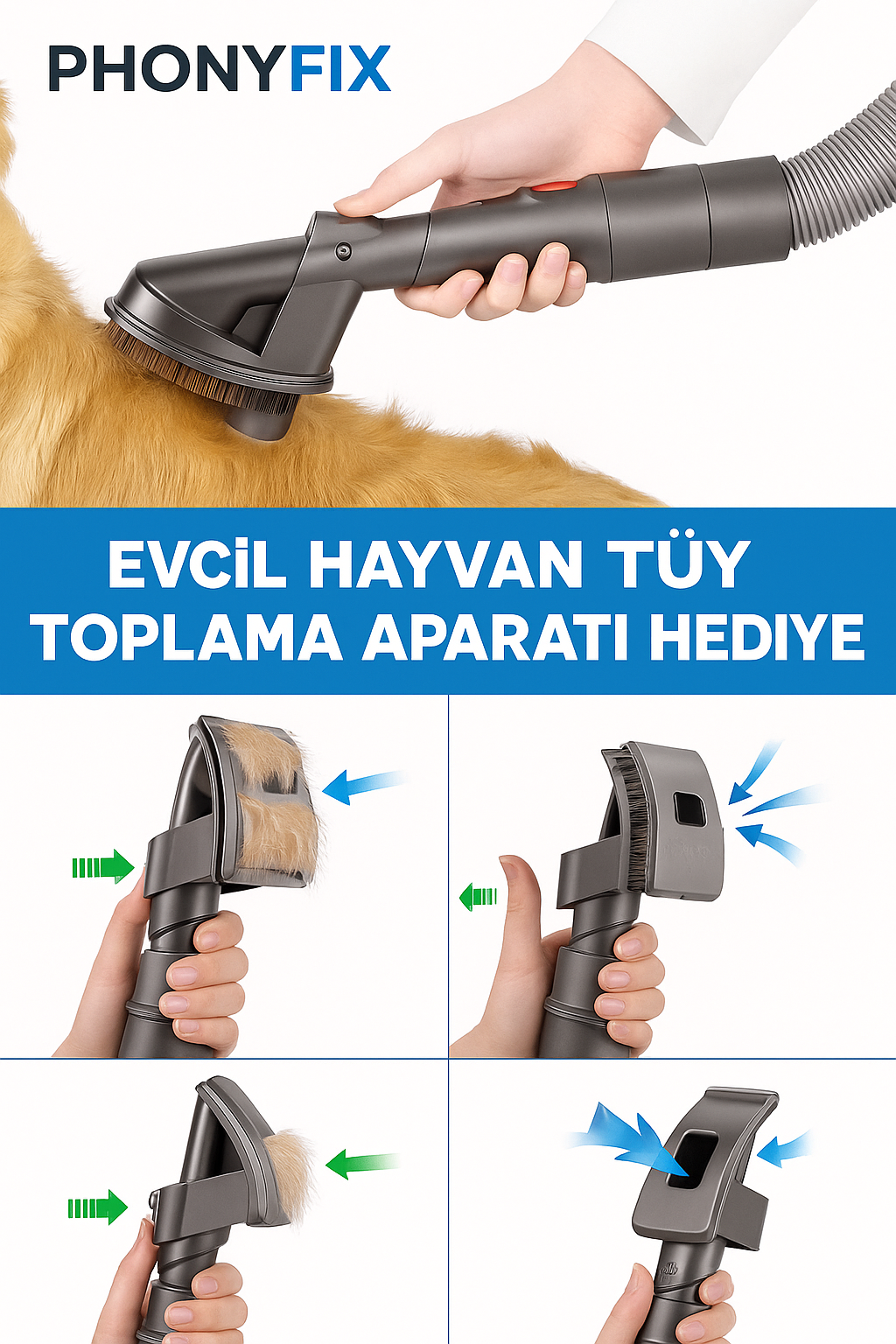 PhonyFix Kablosuz Dikey Süpürge – 2200mAh Uzun Pil Ömrü + Evcil Hayvan Aparatı Hediyeli