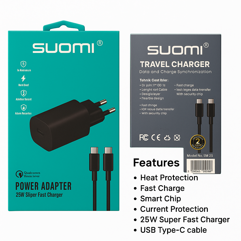 SUOMI 25W Süper Hızlı USB-C Şarj Adaptörü (Kopya)