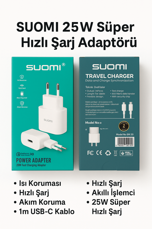 SUOMI 20W Süper Hızlı USB-C Şarj Adaptörü