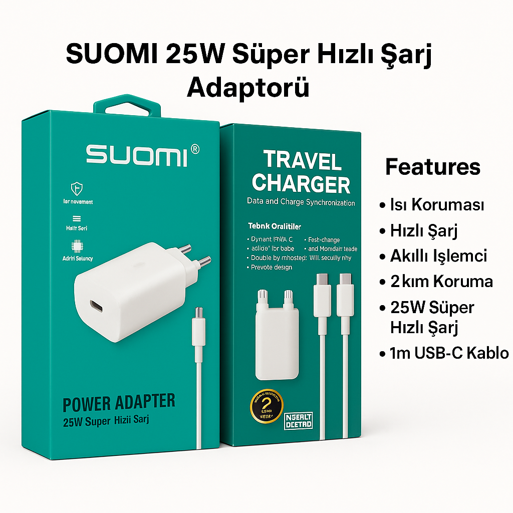 SUOMI 25W Süper Hızlı USB-C Şarj Adaptörü (Kopya)